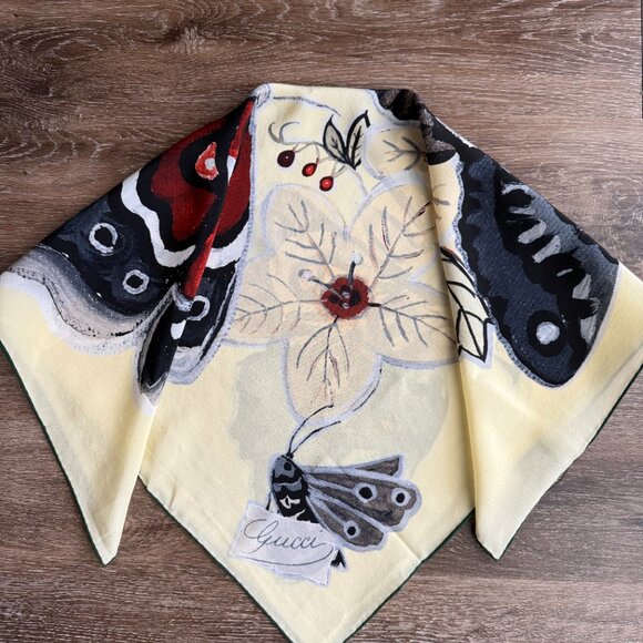 Display #1 Gucci Kris Knight Butterfly Floral Silk Scarf - Picture 11 of 12